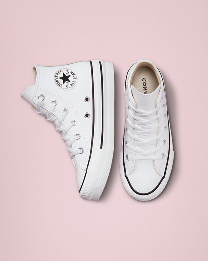 Sapatos Plataforma Converse Chuck Taylor All Star Lift Couro Cano Alto Menina Branco Bege Branco Pretas | PT G0TP957